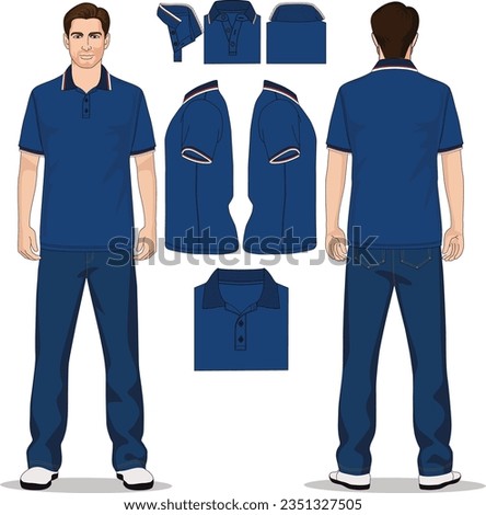 Dark blue polo shirt mockup front and back view.eps