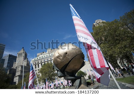 New York City, USA - September 11th, 2012. People at park honoring the \