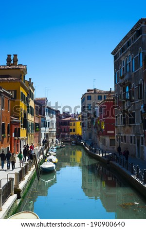 Venice, Italy - April 16, 2014: Life style in Venice, Italy. It is world famous tourist destination. Complete city is build on water with canals used as streets. It is one of the most romantic places.