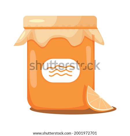 Orange jam jar in flat cartoon style. Vector illustration. Isolated on white background.