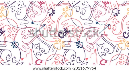 seamless pattern with cat, cat paws or footprints, the word cat. Use for cat salons, veterinary clinics, an element for design