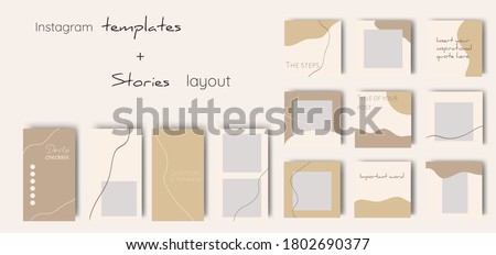 Set of minimalist social media templates. Backgrounds for posts and stories. Square backgrounds with organic shapes and lines