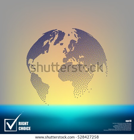 Flat paper cut style icon of globe. Vector illustration