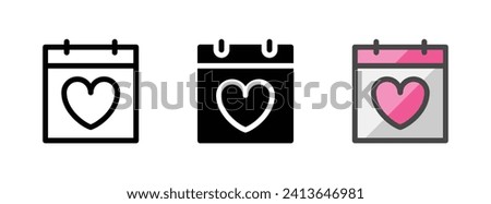 Multipurpose heart calendar vector icon in outline, glyph, filled outline style. Three icon style variants in one pack.