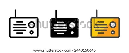 Multipurpose radio vector icon in outline, glyph, filled outline style. Three icon style variants in one pack.
