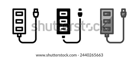 Multipurpose USB hub vector icon in outline, glyph, filled outline style. Three icon style variants in one pack.