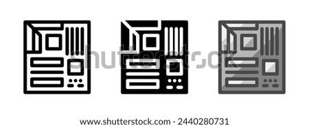 Multipurpose motherboard vector icon in outline, glyph, filled outline style. Three icon style variants in one pack.