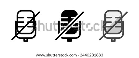 Multipurpose microphone and slash vector icon in outline, glyph, filled outline style. Three icon style variants in one pack.