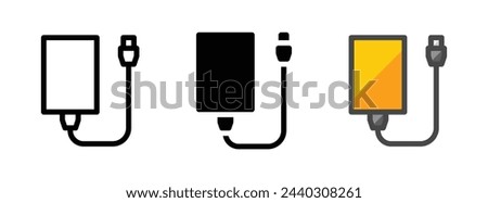 Multipurpose external hard disk vector icon in outline, glyph, filled outline style. Three icon style variants in one pack.