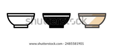 Multipurpose bowl vector icon in outline, glyph, filled outline style. Three icon style variants in one pack.