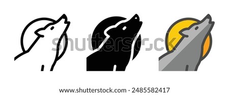 Multipurpose wolf vector icon in outline, glyph, and filled outline style on white background.