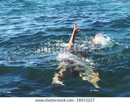 The Sinking Person Calls To The Aid Stock Photo 18053227 : Shutterstock