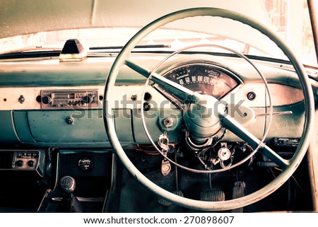 Interior view of old vintage car
