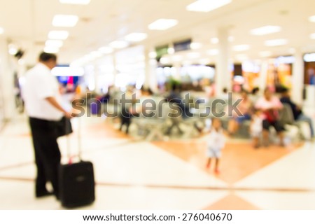 Blurred image of lifestyle at waiting chair zone in airport with bokeh for background usage