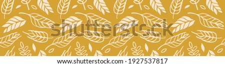 Hand drawn grain crops pattern seamless, bread grains icons, food grains illustration, wheat drawings for background of bread label design, healthy food banner, vegetarian wallpaper, bakery packaging.