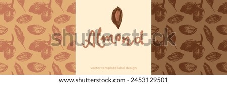 Almond seamless pattern with hand-drawn illustrations of almond nuts for web banner, oil packaging or marzipan paste label design. Vector floral sketches background, almond ornament. Organic product.