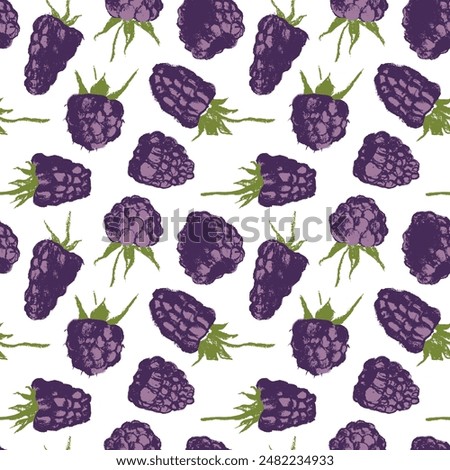 Abstract blackberry hand drawn illustrations. Blackberries seamless pattern for textile design, fabric oranment, banner with floral ornament. Juice or jam label design. Mulberry background.