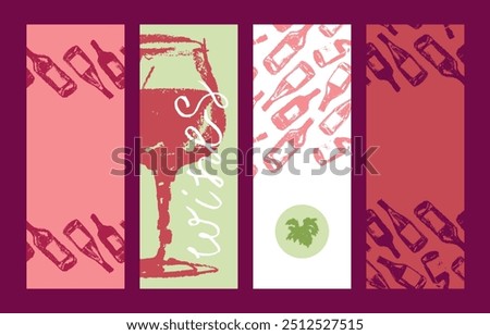 Template wine banner set. Hand-drawn wine bottles pattern seamless. Vector bottles of wine background. Chalk sketches for label, packaging design, wine tasting poster, winery tour brochure design.