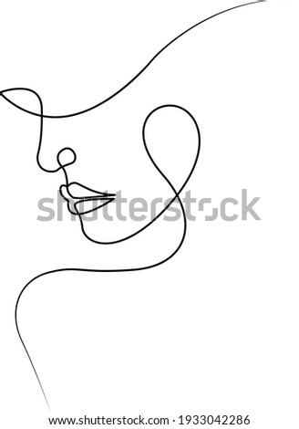 Minimalistic silhouette of woman face. Black and white. White background. One line drawing. ストックフォト © 