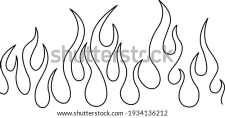 Minimalistic silhouette of flame. Fire vector illustration. Black and white. White background. One line drawing.