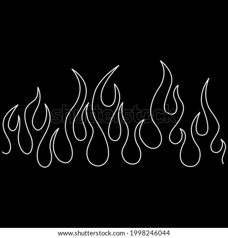 Minimalistic silhouette of flame. Fire vector illustration. Black and white. Black background. One line drawing.