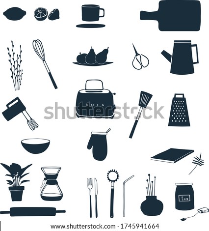Illustartion of kitchen tools solid icons