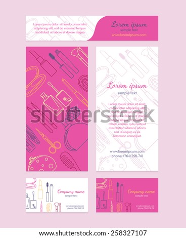 Beauty salon - brochure, business card, banners. Template design in pink colors.
