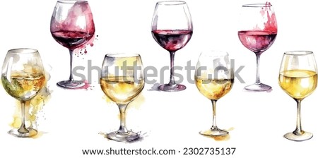 A set of watercolor wine glasses, Winemaking products. Vector Watercolor illustration