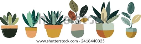 Set of succulent house plants in pot. simple flat hand drawn plants Elements illustration