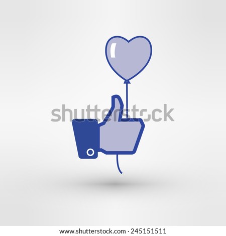 Hand holding heart baloon icon. Thumb up. Template dedicated to love and summer .