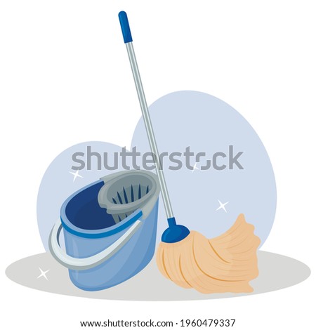 Mop and bucket for cleaning and mopping the floor. Vector illustration isolated on a white background. Stock fotó © 