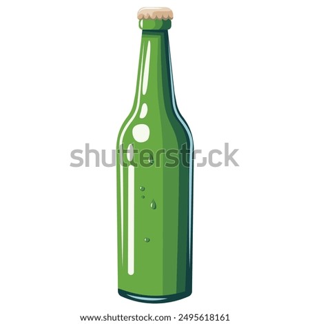 A green bottle of beer. The bottle is on a white background