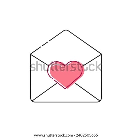 Closed, Opened Envelope with Heart Icon Set Closeup Isolated. Envelope with Paper Sheet Inside. Design Template for Valentines Day Card