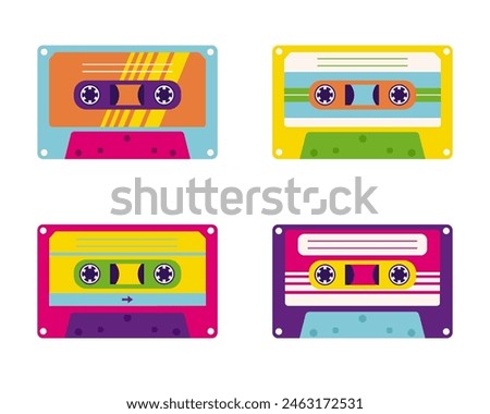 Aesthetics of the 90s, retro cassettes for a tape recorder. 2000s Elements . Modern flat style