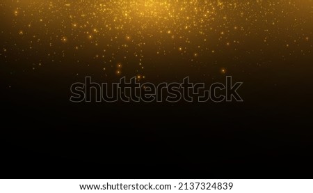 Vector transparent falling sunlight special lens, flare light effect. Vector blur in a glow of light with many twinkling golden fireflies.