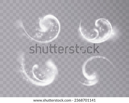 The effect of a fabulous magical winter snowstorm. Christmas snow background. Wind swirl with snowflakes and shimmering effects. Snow storm concept. Vector
