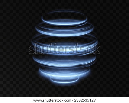 Blue circle light rotation effect glowing magic 3D vector image.