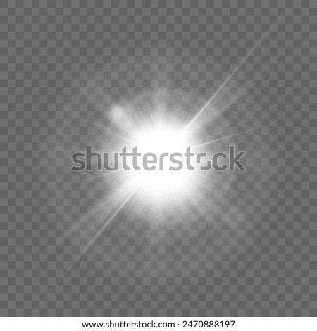 Light effect of white glowing light. Solar flare. Glow effect. Starbursts with twinkling highlights. Beautiful light effect of flickering highlights. Vector 10 EPS	
