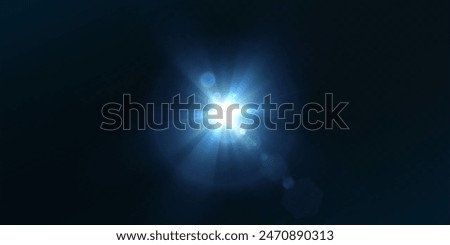 Solar flare. Beautiful light effect of flickering highlights. Light effect of blue glowing light. Glow effect. Starbursts with twinkling highlights. Vector 10 EPS