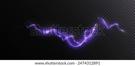 Abstract vector purple lightning on black background. Blitz Lightning Thunder Light Sparks Storm Flash Thunderstorm. Strength Energy charge Thunder. Vector	
