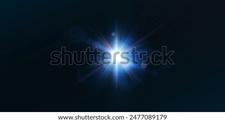 The glowing light PNG explodes with a bright blue light on a black background. The bright sun is shining PNG. Special glare effect. Bright flash.