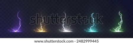 Power electrical energy lightning, lightning effect, bright light effect PNG. Lightning energy discharge effect isolated on transparent background for web design and illustrations.