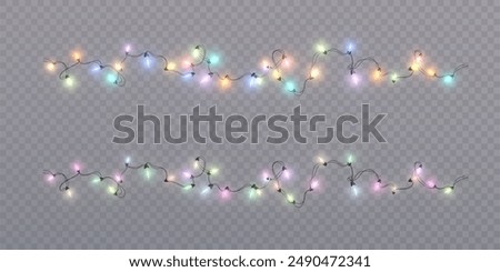 Christmas lights isolated on transparent background. Set of golden Christmas glowing garlands with sparks. For congratulations, advertising design invitations, web banners. Vector