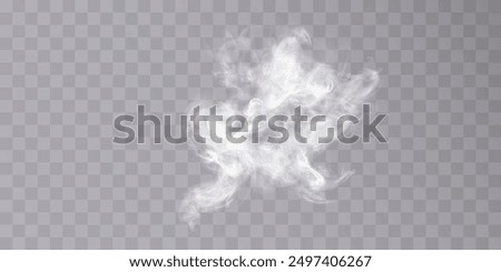 Cloud of white smoke with overlay effect on a transparent background. Realistic nebula effect. Vector illustration of smoky fog or toxic vapor on the floor. Parr effect condensation.	