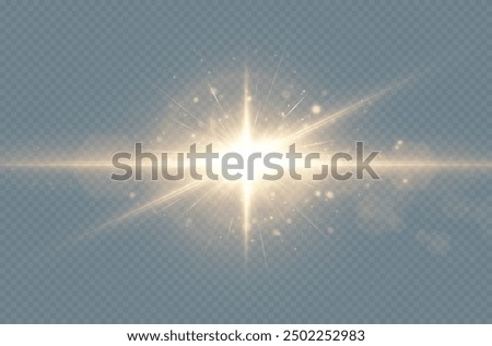 Bright light glare of sun shine. Transparent shining sun, bright flash. Vector sparkles of light on transparent background