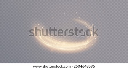 Curved golden lines light effect. Light bright Twirl. High-speed light energy effect for game characters action on transparent PNG background.