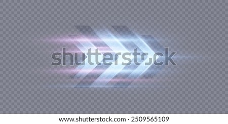 Light effect of high speed movement of light speed arrow blue glow on transparent background. Dynamic movement of high speed arrow of light energy.	
