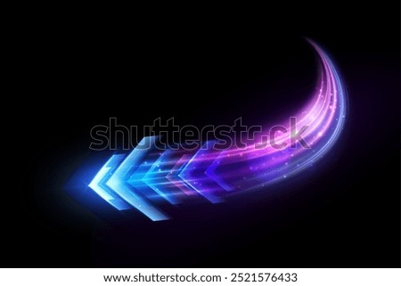 Light effect of high speed movement light high speed arrow bright purple glow. Dynamic movement of high speed arrow light energy. Vector