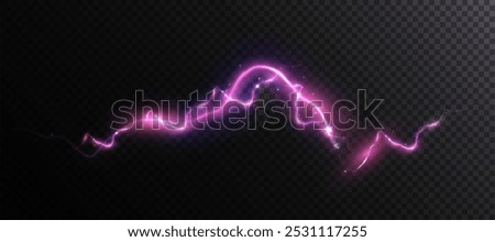 Lightning discharge. Pink lightning glow. Realistic bright lightning electric discharge explosion effect. Vector 10 EPS