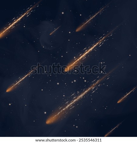 Meteor shower. Fall of space bodies asteroids, meteorites, comets. Vector